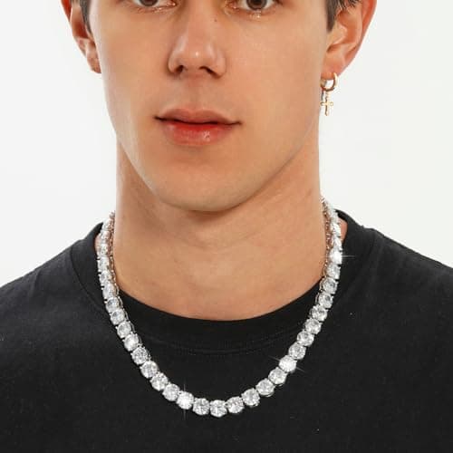 OYOGAA 14K Gold & Silver Tennis Diamond Choker Necklace, 10mm Cubic Zirconia for Men & Women