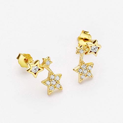 S925 CZ Star Stud Earrings Crawler Climber 18K Gold Fine Jewelry For Women