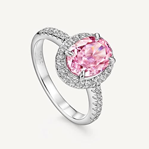Michooyel S925 2.0ct Oval Pink Diamond Engagement Ring for Women