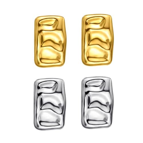 ENVEYO Hammered Geometric Gold Stud Earrings for Women Trendy Square Irregular Chunky Necklace