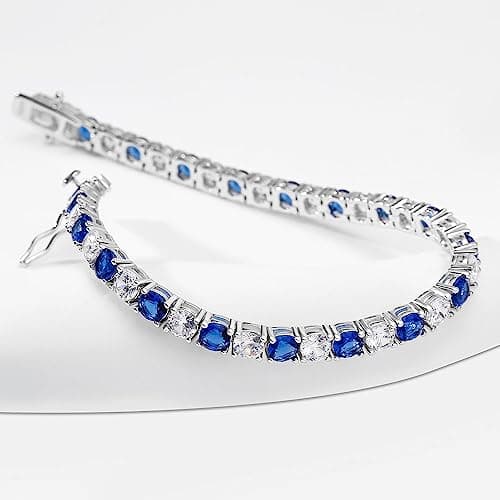 Kose 925 Sterling Silver Classic Tennis Bracelet | 4mm Sapphire Ruby Emerald Cubiz Zirconia | Women and Men, 6.5-8 inche