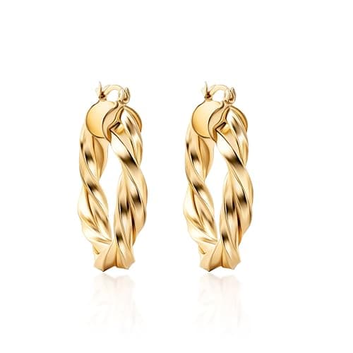 Barzel 18K Gold Plated Twisted Hoop Earrings, Made in Brazil