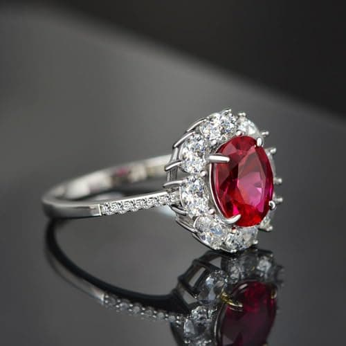 Michooyel 2.0ct Pigeon Blood Ruby Oval Cut Engagement Ring Bands