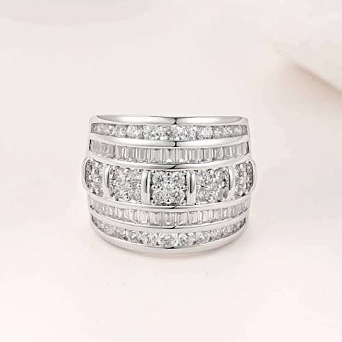 AIHUASI Wide Wedding Bands for Women, Cubic Zirconia Engagement Rings, Stackable White Gold, Size 5-10
