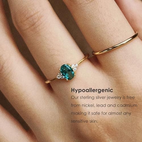 Michooyel 18K Gold Plated Emerald Oval Cut Sterling Silver Statement Rings