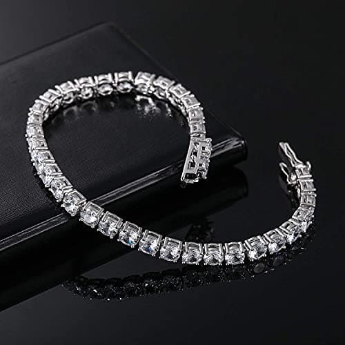 18k White Gold Plated CZ Charm Bracelet, 4MM CZ for Men & Women