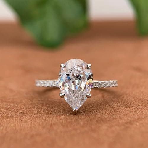 CGSRING 14K White Gold 3 Carat Pear Cut Moissanite Engagement Ring