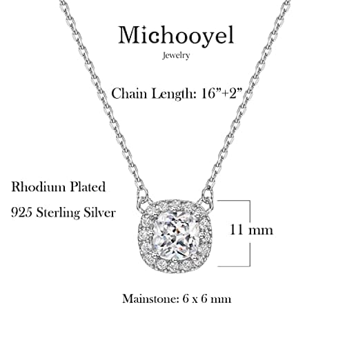 Refined and simplified title: Michooyel Sterling Silver Cubic Zirconia Women's Necklace Princess Cut Halo Pendant 16-18