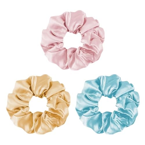 Mulberry Silk No-Damage Scrunchies for Curly Hair, 3 Pack