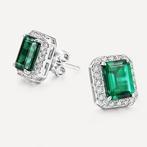 Refined title: S925 1.5ct Lab-grown Emerald Halo Stud Earrings in Sterling Silver