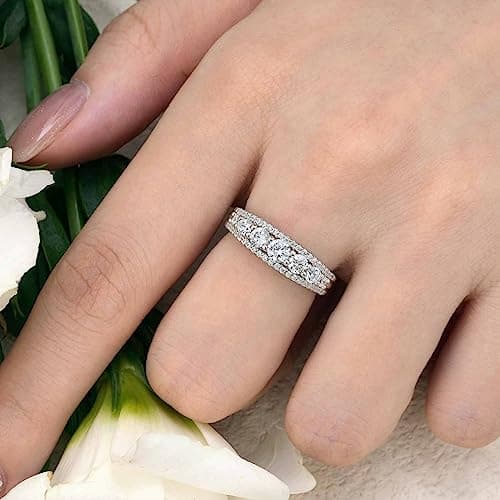 SHELOVES Sterling Silver Eternity Bands with Simulated Diamonds for Women