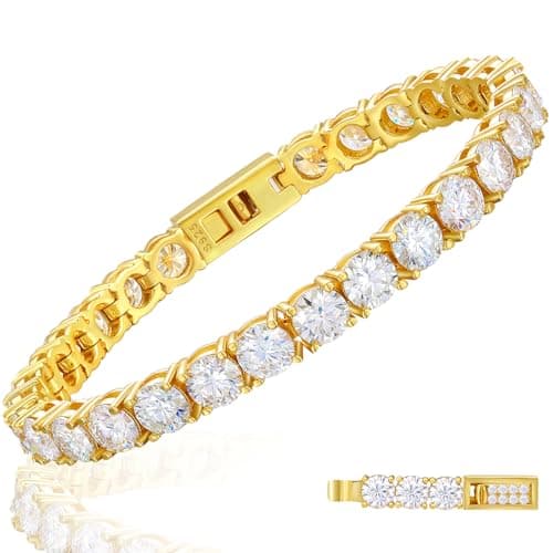 TUHE 1.92ct Lab Grown Moissanite Tennis Bracelet, 18k Gold Plated 925 Silver