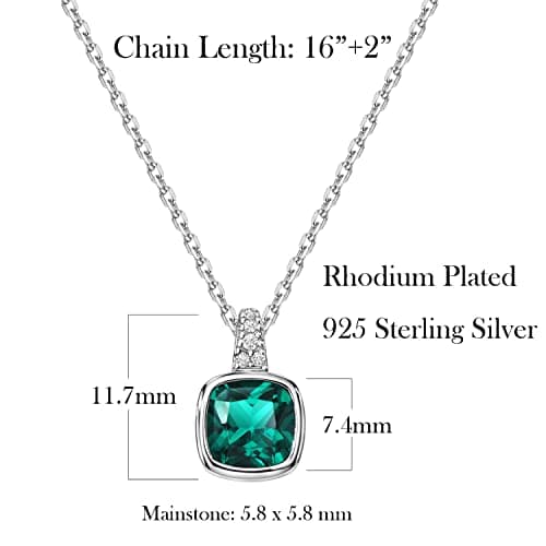 Michooyel Sterling Silver Emerald Cubic Zirconia Charm Pendant Necklace for Women