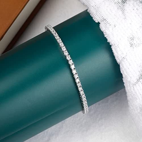 TIKJE White Gold Tone 925 Sterling Silver Cubic Zirconia Bracelet | Women's 7 Inch