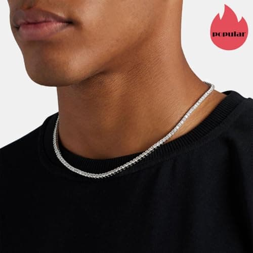 3MM CG&KYGG Men's & Women's White Gold Plated Tennis Necklace (New Safety Clasp, Quality Gift)