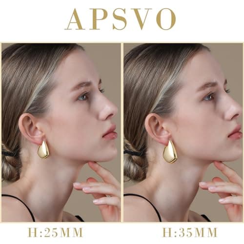 Hypoallergenic Gold Hoop Earrings for Women, Trendy 25/35mm Open Teardrop Dupes
