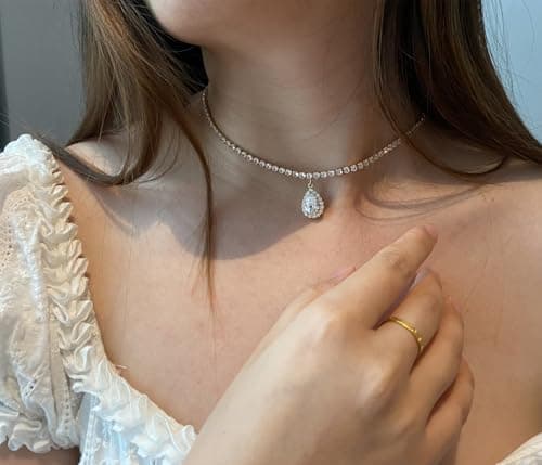 EFTOM Sparkly Gold/Faux Diamond Heart Choker Necklace for Women