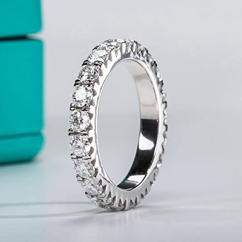 AnuClub Moissanite Eternity Ring for Women, D Color, 925 Sterling Silver, Certificate Included