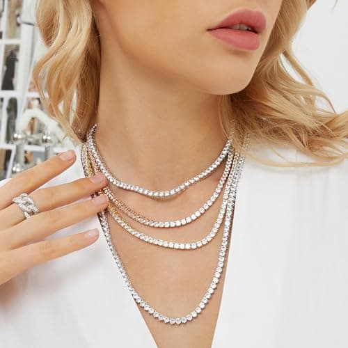 Gemsme 5mm White Gold Plated Tennis Necklace for Women