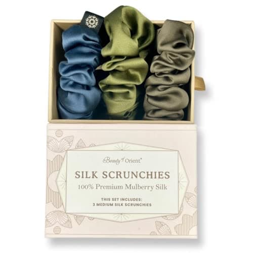 Premium 25 Momme Mulberry Silk Scrunchies | Bedrock, Midnight, Champagne (3 Medium)