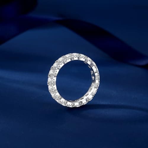 Moissanite Eternity Ring for Women D Color VVS1 Round Cut S925 Sterling Silver 18K White Gold Plated Wedding Ring