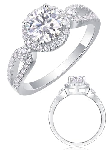 JiuZuan 1CT/2CT/3CT 18K White Gold Round Cut Moissanite Engagement Ring for Women