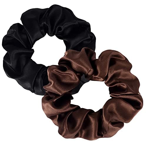 Silkie x2 Travel Scrunchies, Cocoa Coffee Black Silk Hair Ties