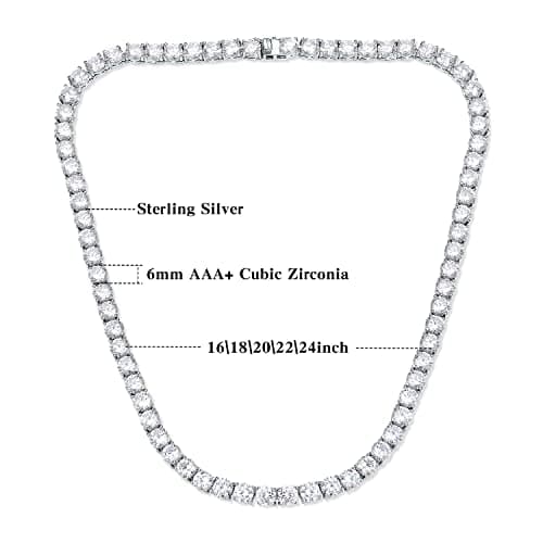 TIKJE Sterling Silver 3mm-6mm CZ Round Cut Tennis Necklace 16-24inches Valentines Gift