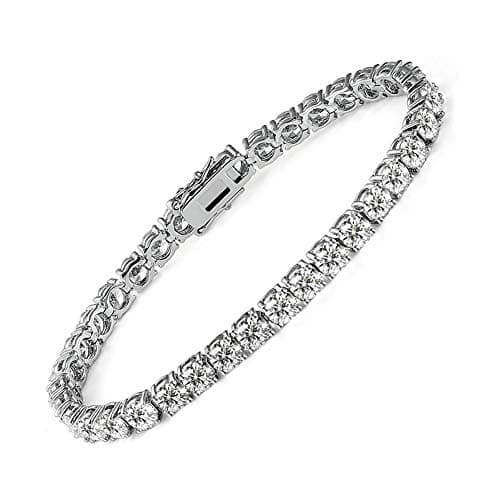 18k White Gold Plated CZ Charm Bracelet, 4MM CZ for Men & Women