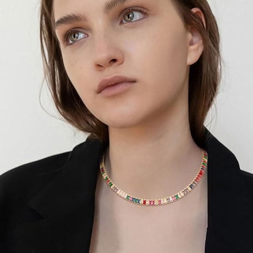 FANZE Gold Plated Tennis Necklace for Women Cubic Zirconia Choker