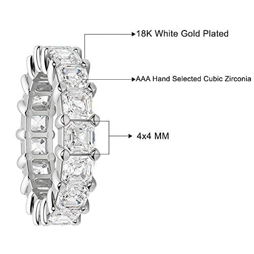 Savlano 18K White Gold Plated CZ 4x4MM Square Eternity Ring for Couple