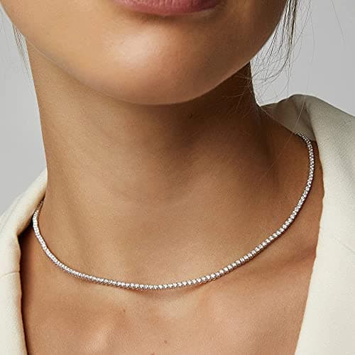 WOWORAMA Women's Gold & Silver Thin Cubic Zirconia Tennis Choker Necklace