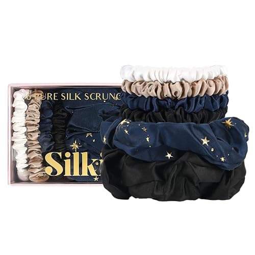 Silkie x4 Set Champagne Travel Pouch Mulberry Silk Scrunchies
