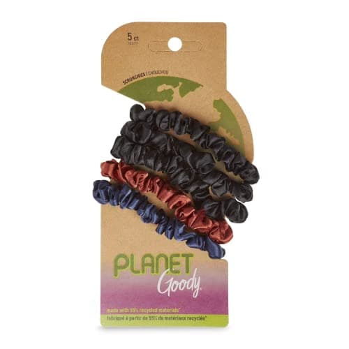 Goody Planet Ouchless Satin Skinny Scrunchies 5ct (Black, Navy, and Rust)