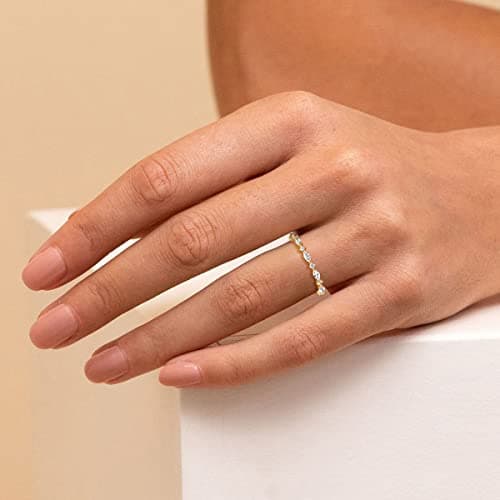 Thin Stacking Ring with Half Cubic Zirconia for Women