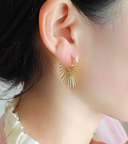 BaubleStar Sunburst Hinged Hoop Statement Earrings