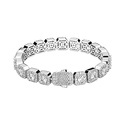 JINAO JINAO Silver 14k Gold Plated Men Women Tennis Bracelet (Silver, 7.0)
