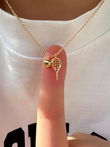 Omnzon 18K Gold Dipped Tennis Racket Necklace with Ball Charm