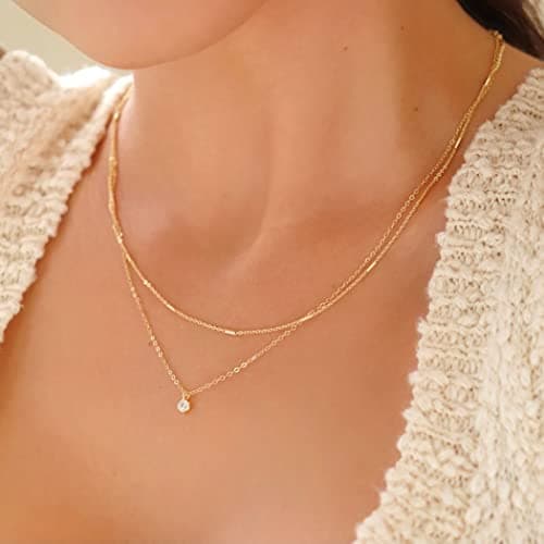 MIDEEO CZ Diamond Layered Pendant Necklace for Women