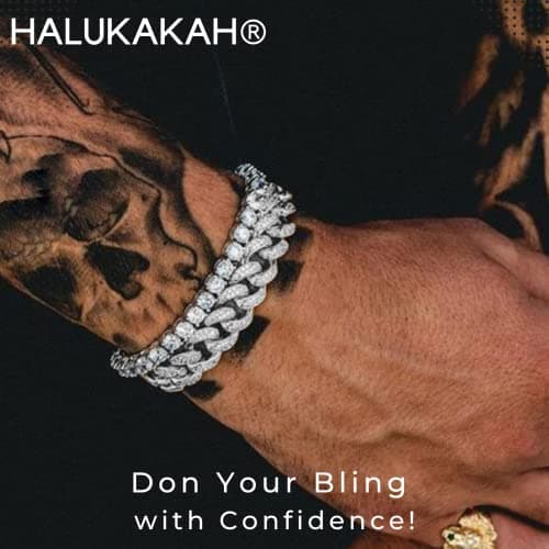 Halukakah Gold Chain for Men - The Royal - Iced Out 14/20MM 18k Real Gold/Platinum White Gold/Rose Gold/Rhodium Black Plated Diamond Cuban Link Chain Necklace Bracelet - Lab Diamonds Prong Set - Great Gift Idea