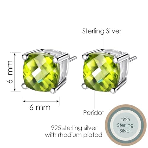 Michooyel Sterling Silver Peridot Stud Earrings 1.5ct August Birthstone Pair