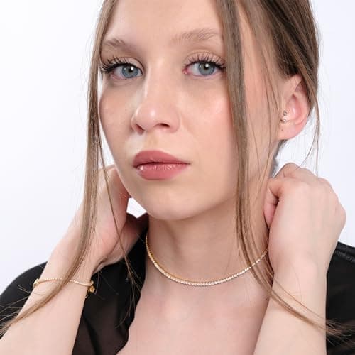 MIONZA 18K Gold Vermeil Simulated Tennis Choker Necklace for Women