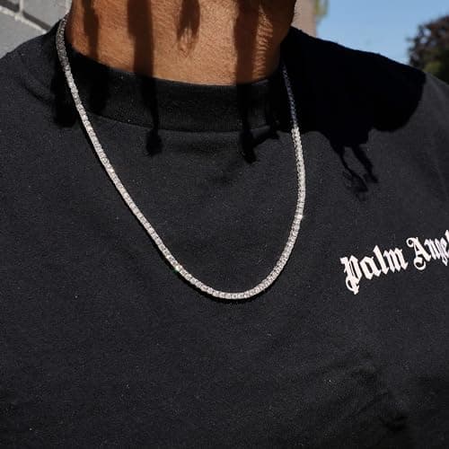 CG&KYGG 14K White Gold Plated Cuban Link Tennis Chain Choker Gift Box
