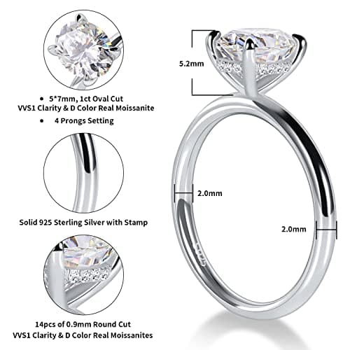 Ladylike Solitaire Moissanite Engagement Ring 1/1.5/2/3CT D Color VVS1 Wedding Ring for Her