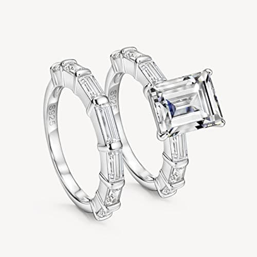 Michooyel S925 4ct Emerald Cut 2 in 1 Engagement Ring Sets for Women