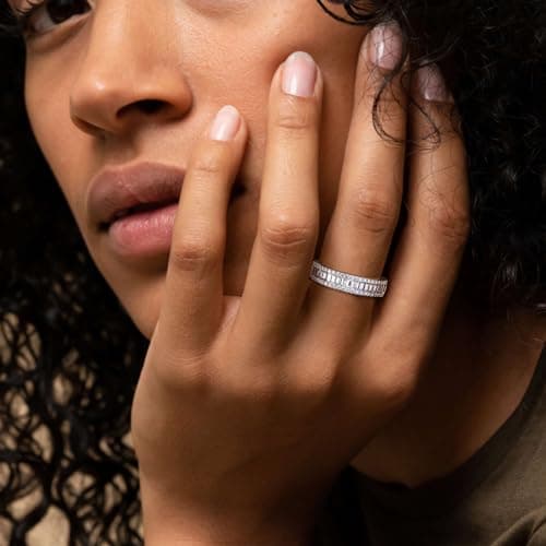 DAYBYDAY Emerald Cut Channel Set 1ct Baguette Moissanite Eternity Bands Sterling Silver