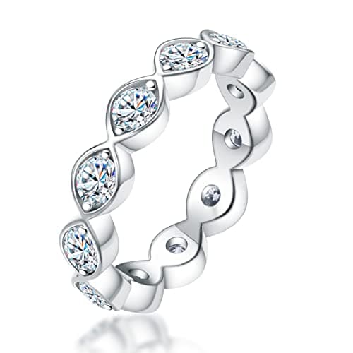 AnuClub Moissanite Eternity Ring for Women, D Color, 925 Sterling Silver, Certificate Included