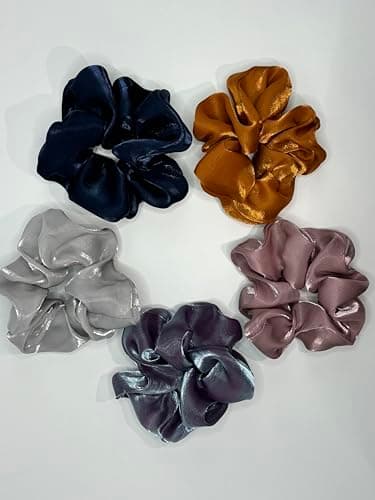 5 Pack Satin Silk Scrunchies for Curly and All Hair Types