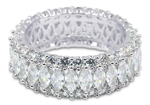 Savlano 18K Gold Plated Cubic Zirconia Marquis Cut Eternity Ring for Women