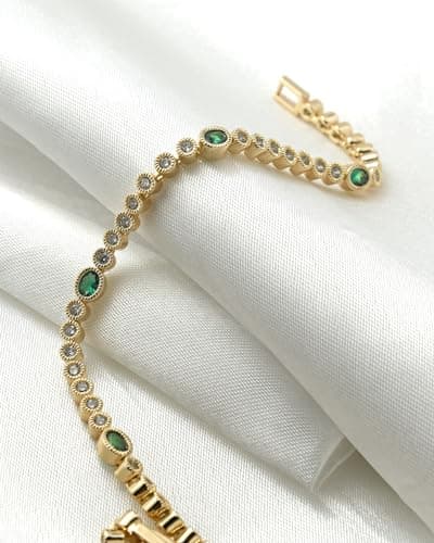 KZZENKI 3mm Gold Cubic Zirconia Tennis Bracelet, 7 Inch
